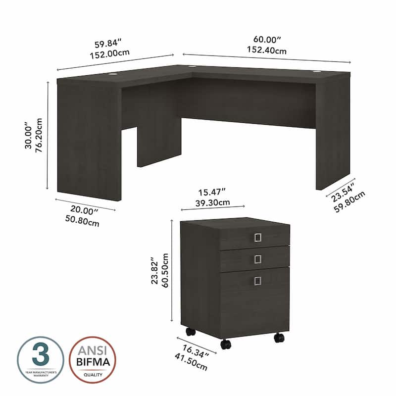 Echo L Shaped Desk with Mobile File Cabinet by Bush Business Furniture