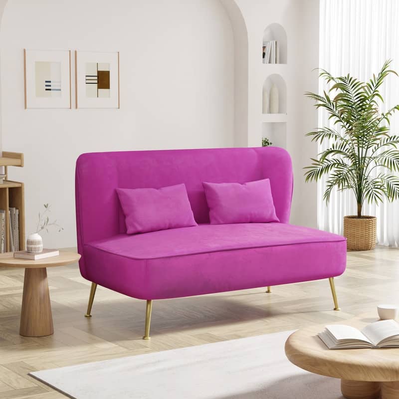 Two Pillows Velvet Upholstered Metal Loveseat