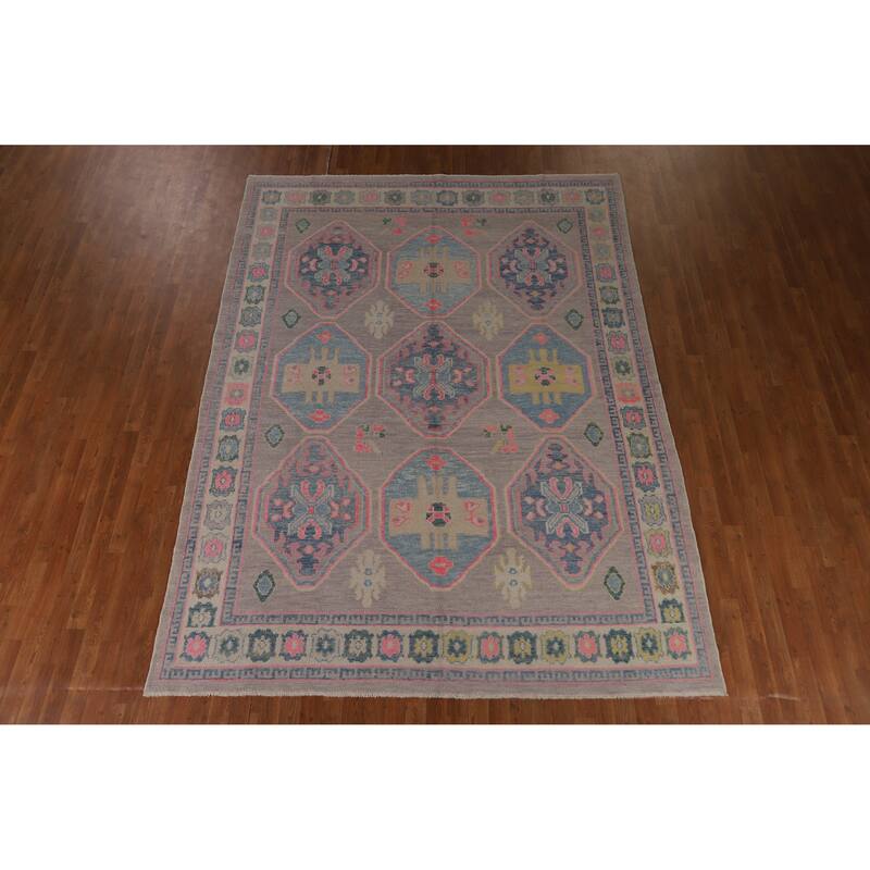 Hand Knotted Oriental 100% Wool Carpet Transitional All-Over Purples Oushak Area Rug - 10' 7'' X 7' 9''