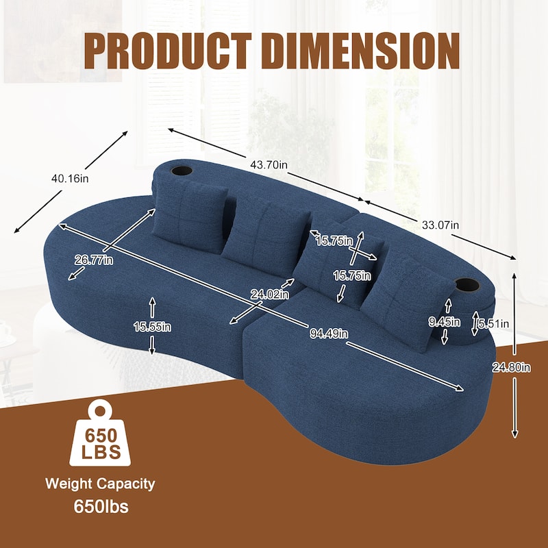 Modern Curved Sectional 3 Seat Minimalist Elegant Half Moon Sofa Compressed Modular Sectional Sofa for Living Room, Office