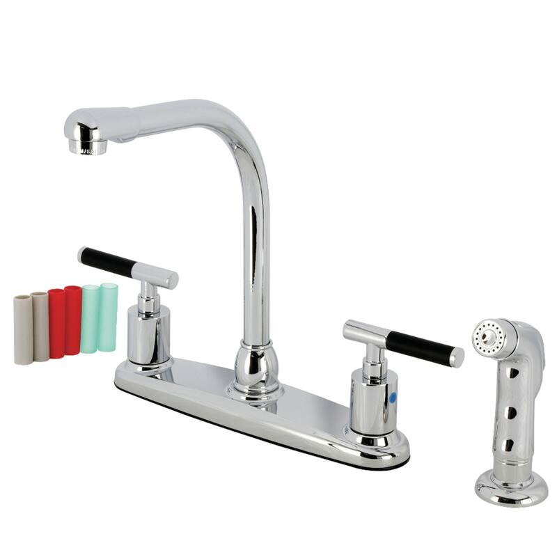 Kingston Brass Kaiser Two-Handle 4-Hole Deck Mount 8" Centerset Kitchen Faucet with Side Sprayer - Polished Chrome