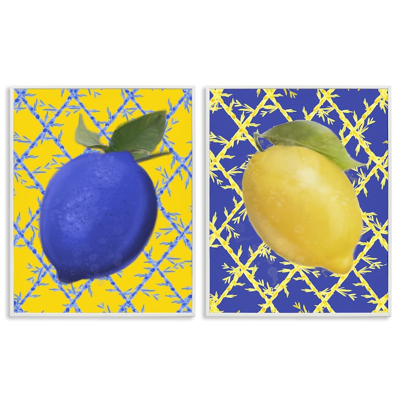 Stupell Bold Blue & Yellow Lemons Framed Giclee Art Design By Matthew Piotrowicz (Set of 2) - 16 x 20 - White