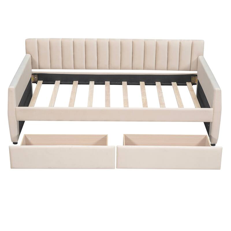 Merax Upholstered daybed with Drawers/Trundle, Wood Slat Support