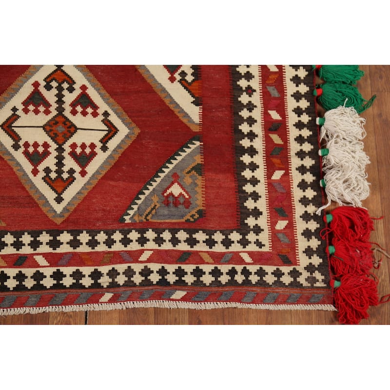 Kilim Qashqai Persian Vintage Runner Rug Hand-Woven Wool Carpet - 4'5"x 10'3"