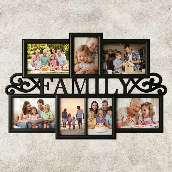 slide 2 of 7, Family Collage Picture Frame with 7 Openings for Three 4x6 and Four 5x7 Photos (Black) 5x7 - Black