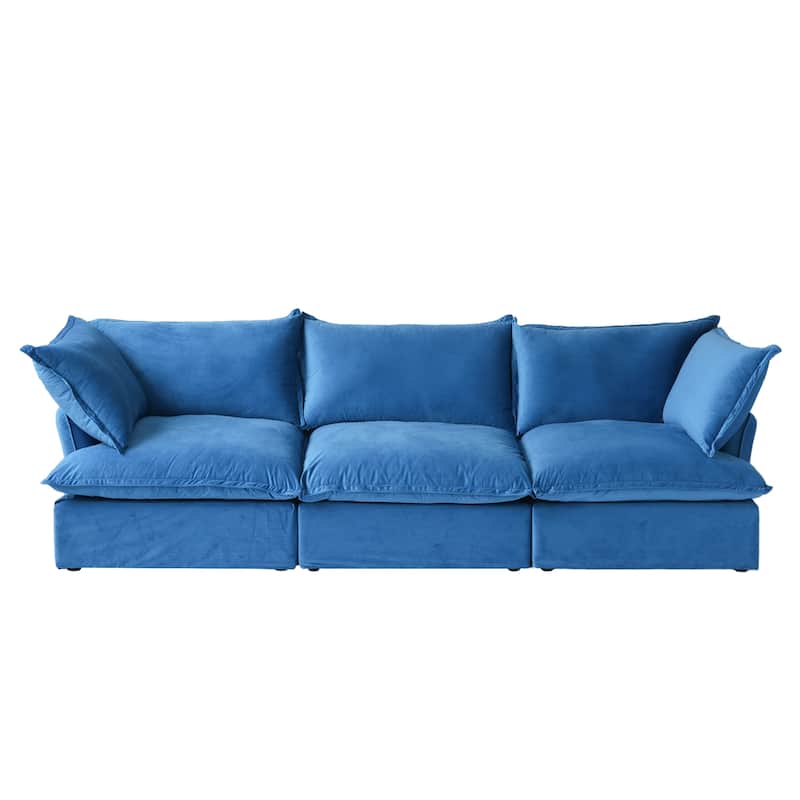 3-Seater Velvet Cloud Sectional Sofa, Down Feather Wide Deep Seat Modular Couch