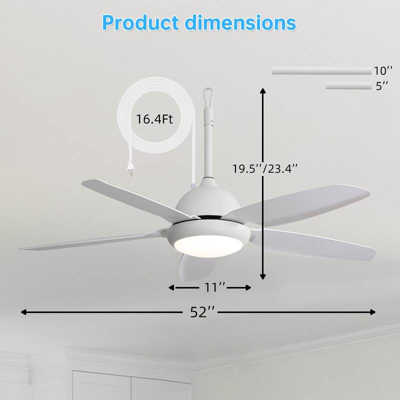 Sofucor 52 Inch Waterproof Outdoor Ceiling Fan with Lights and Remote,IP65 Hanging Gazebo Fan,Wet Rated Plug in Fan with Cord