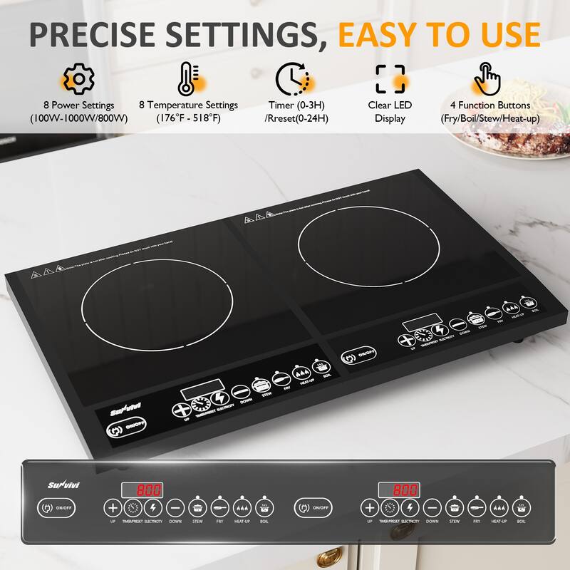 1000W+800W Electric Induction Cooktop with 2 Burner