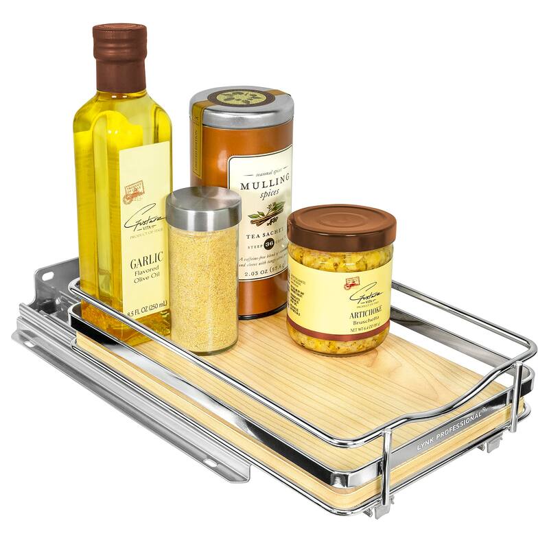 ® Élite™ Pull Out Spice Rack Organizer for Cabinet 6-1/4 inch Wide Slide Out Rack Wood and Chrome Sliding Spice Organizer Shelf - Natural