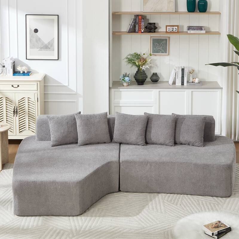 Irregular L-Shaped Modular Sectional Sofa with Chaise Lounge, Comfy Corduroy Deep Seat Cloud Couch, 3 Seat Sofa with 5 Pillows