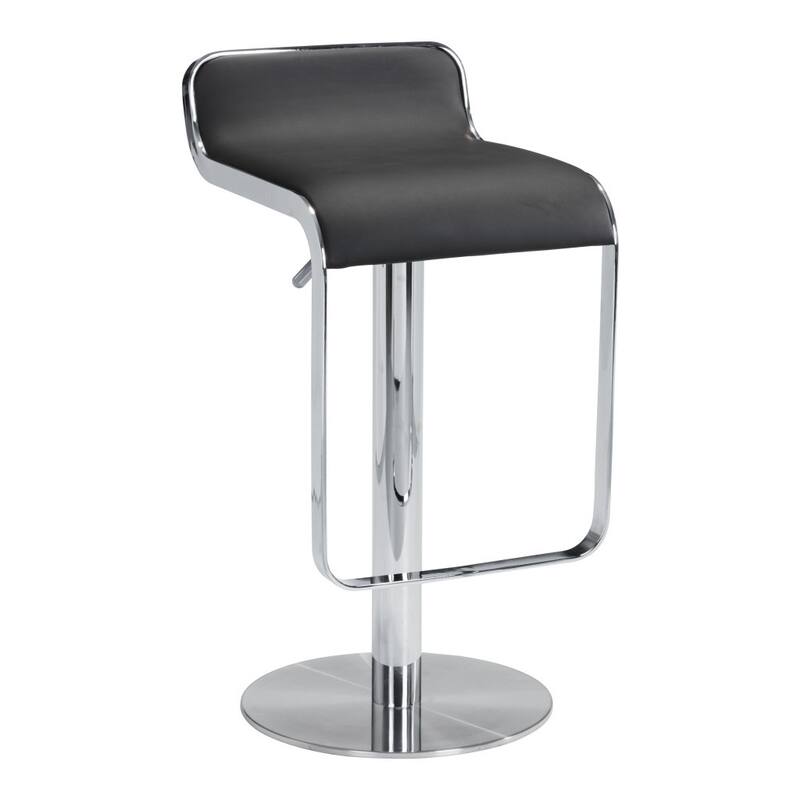 HomeRoots Black and Silver Faux Leather and Steel Adjustable Height Swivel Bar Chair