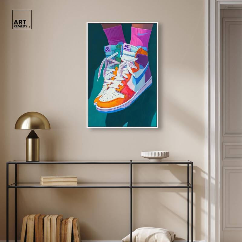 Colorful Sneaker Jump Canvas by Art Remedy