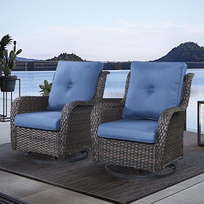Gymojoy Outdoor Wicker Rocking Lounge Chairs with Swivel Base (Set of 2)