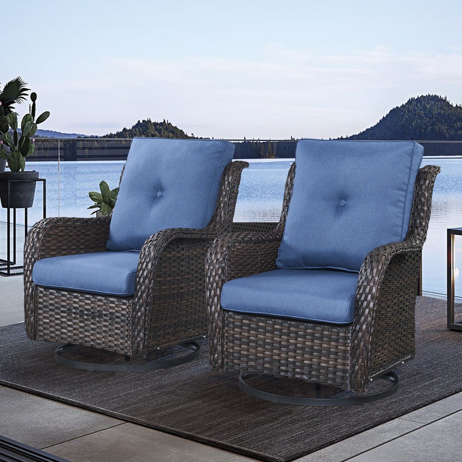 Outdoor Wicker Rocking Lounge Chairs with Swivel Base Set of 2