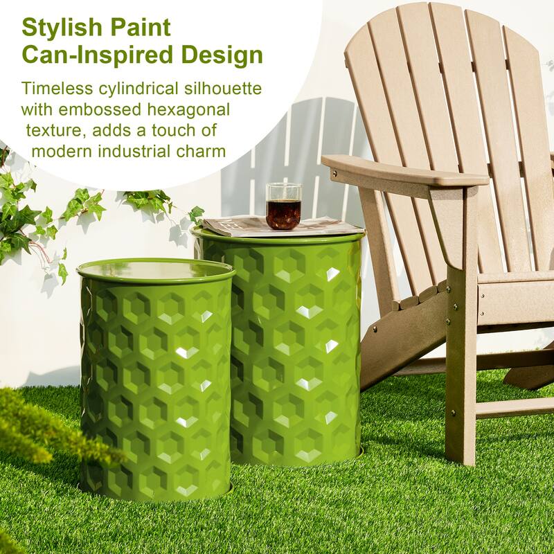 Glitzhome Set of 2 Glossy Black Metal Outdoor Table Accent Stool - 14.25"W x 14.25"D x 18.75"H