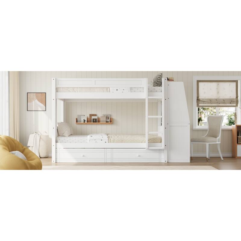 Roomfitters Full Over Full Bunk Bed with Built-In Desk, Bookshelves and Drawers