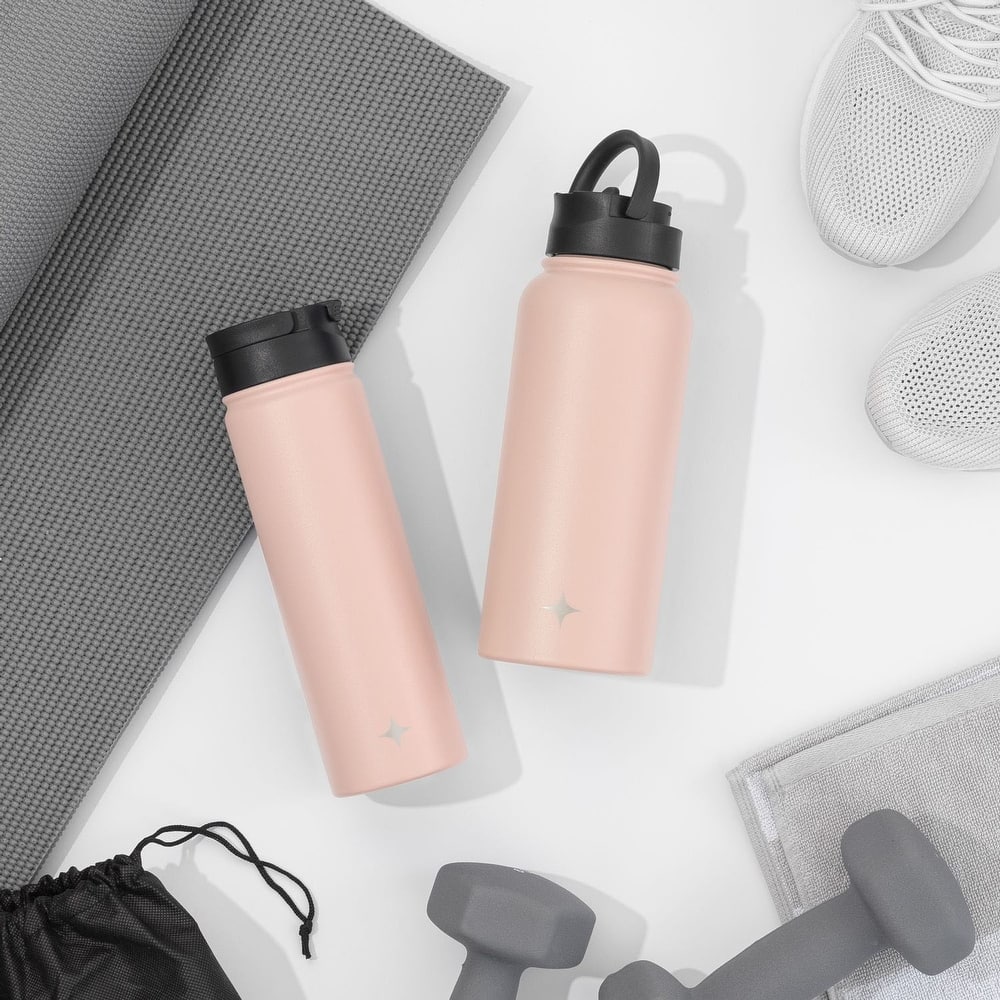 JoyJolt Triple Insulated Stainless Steel Water Bottle with Flip Lid & Sport Straw Lid - 22 oz