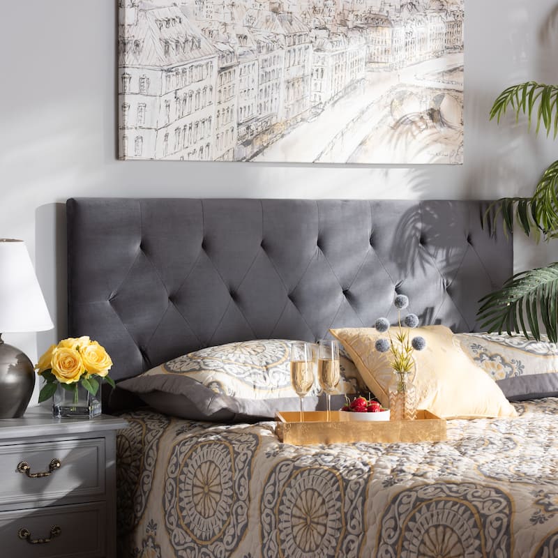 Felix Modern and Contemporary Velvet Upholstered Headboard-Grey