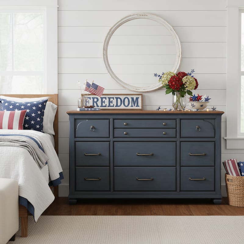 navy blue dresser for bedroom Modus Furniture Grace Eight Drawer Dresser in Blueberry (2024)