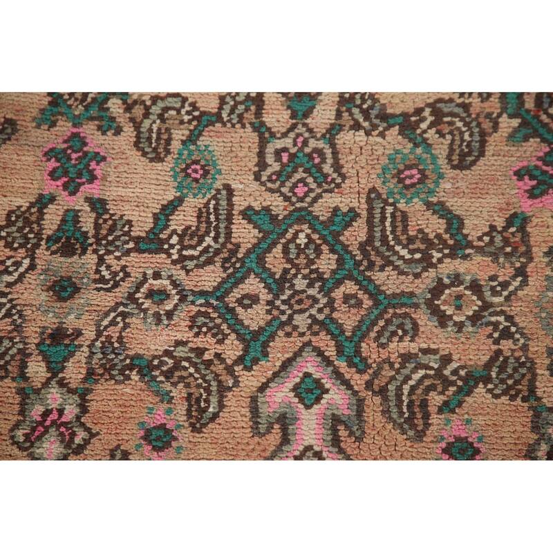 Pink Geometric Hamedan Persian Vintage Rug Hand-knotted Wool Carpet - 6'10" x 9'11"