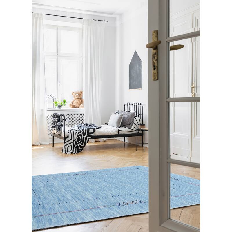 ECARPETGALLERY Hand Loomed Kashkuli Gabbeh Sky Blue Wool Rug - 4'1 x 5'9