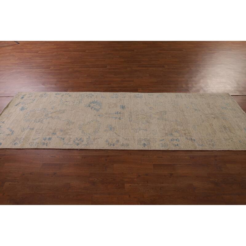 Earth Tone Oushak Vegetable Dye Runner Rug Hand-Knotted Wool Carpet - 2'11" x 9'8"