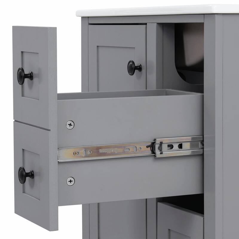 24" Bathroom Vanity with Ceramic Sink, Soft-Close Drawers, Soft-Close Door & Door-Mounted Shelf