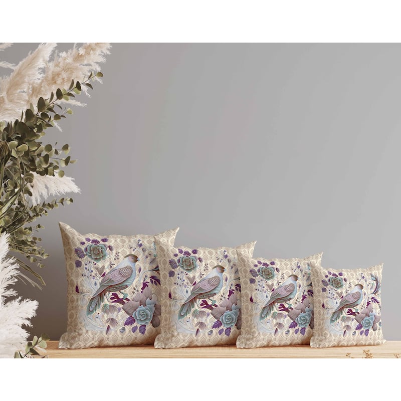 Songbird Rose Radiance Indoor/Outdoor Reversible Throw Pillow Beige and Multi