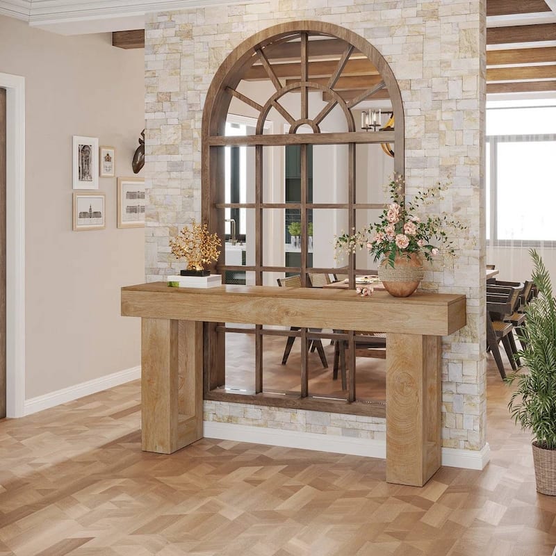 63 Inch Modern Rustic Entryway Console Table with Wood Finish and Legs for Hallway or Living Room - 63”L x 3.77”W x 33.46”H