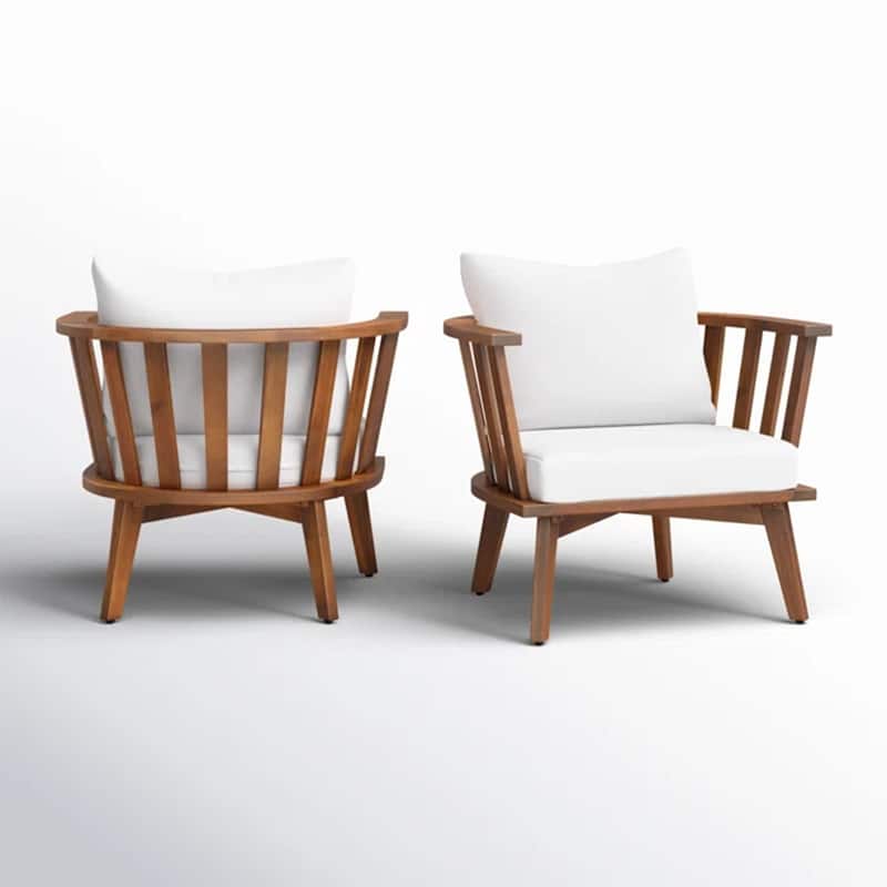 Set of 2 Acacia Patio Club Chair with Cushion by Christopher Knight Home