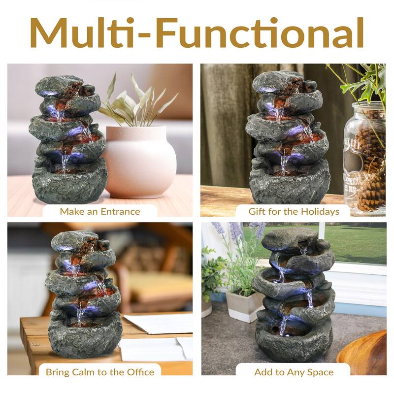 Sunnydaze Stacked Rock Fountain with Lights - 10" - 10.50-In
