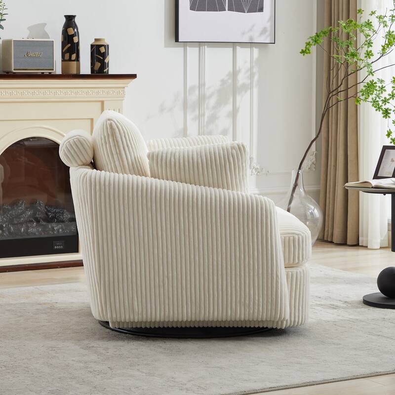 360° Swivel Accent Armchair for Living Room, 40.55" Upholstered Sofa Chair Round Corduroy Club Chair with 2 Pillow
