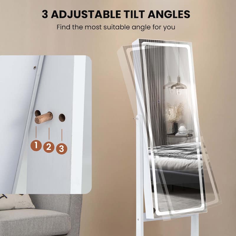 Costway LED Mirror Jewelry Cabinet Organizer Armoire Standing with - See Details
