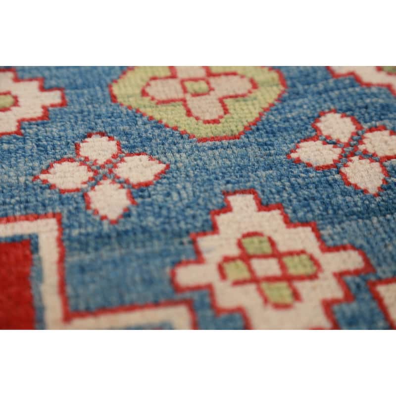 Hand Knotted Oriental 100% Wool Carpet Traditional Geometric Red Kazak Area Rug - 9' 8'' X 7' 11''