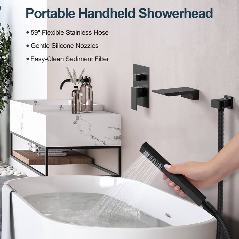GRANDJOY Shower Faucet set Wall Mount Waterfall Tub Spout and Hand Shower Combo
