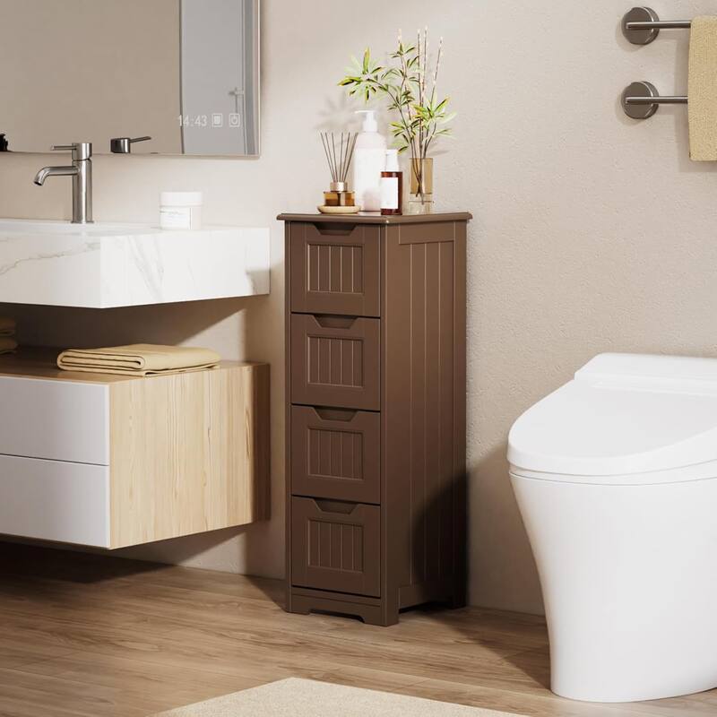 Bathroom freestanding floor standing storage cabinet with 4 drawers slim storage cabinet tall linen tower
