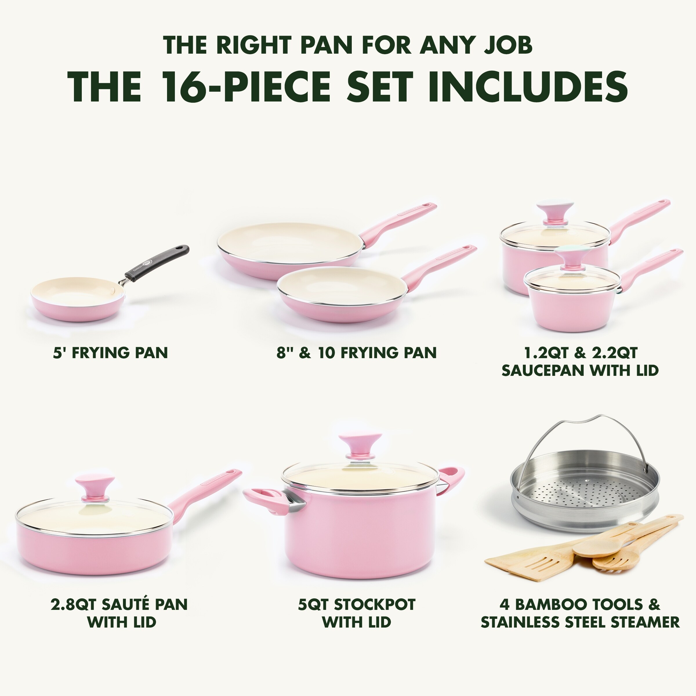 Ceramic Nonstick 16pc Cookware Set, PFAS-Free, Dishwasher Safe, Pink - Bed  Bath & Beyond - 37254308