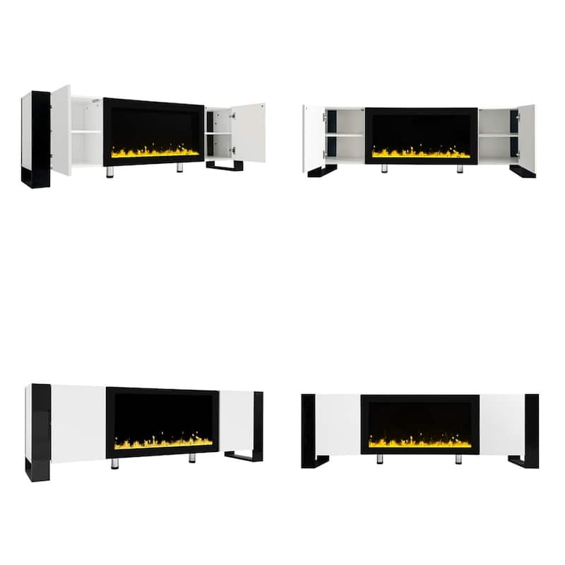 Modern TV Stand with 34.2" Non-heating Electric Fireplace and Cabinets
