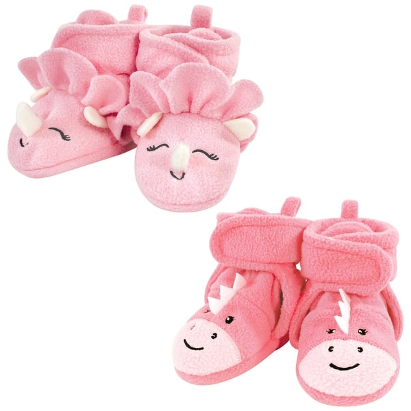 slide 1 of 1, Hudson Baby Infant Girl Cozy Fleece Booties, Girl Dino Girl Dino - 12-18 Months