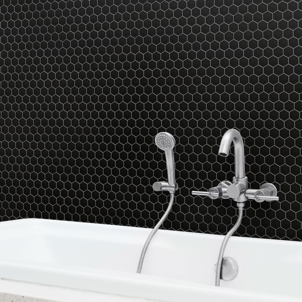 Merola Tile Metro 2" Hex Matte Black 11-1/8" x 12-5/8" Porcelain Mosaic Floor and Wall Tile