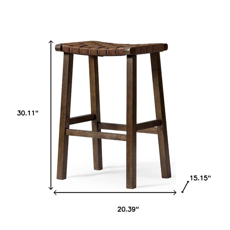 HomeRoots 30" Brown Faux Leather and Solid Wood Backless Bar Height Bar Chair