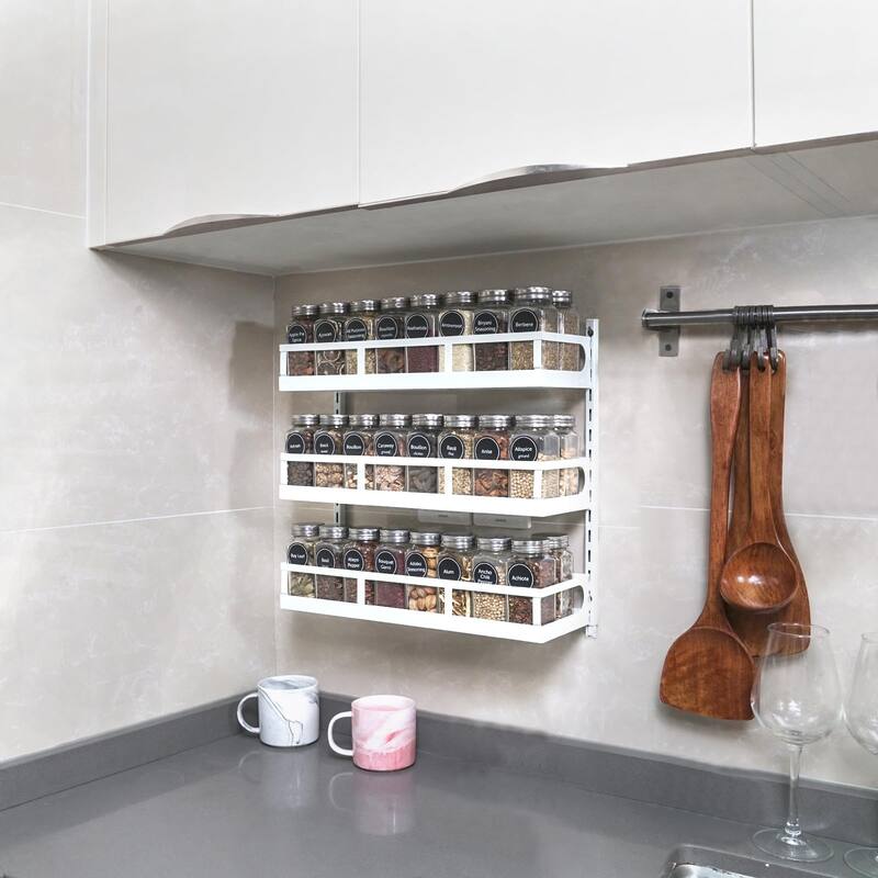 X-cosrack Wall Mount Spice Rack Organizer 5 Tier Height-Adjustable Hanging Spice Shelf Storage for Kitchen Pantry Cabinet