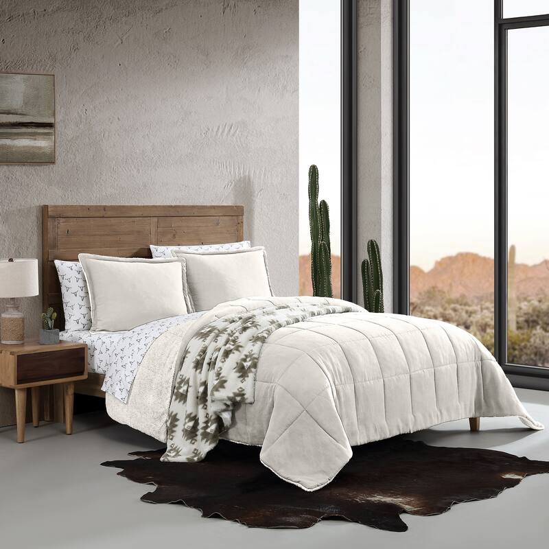 Wrangler Legendary Solid Microsuede/Sherpa Reversible Comforter Set - Ivory - King