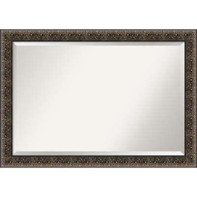 Beveled Wood Wall Mirror - Intaglio Embossed Black Frame