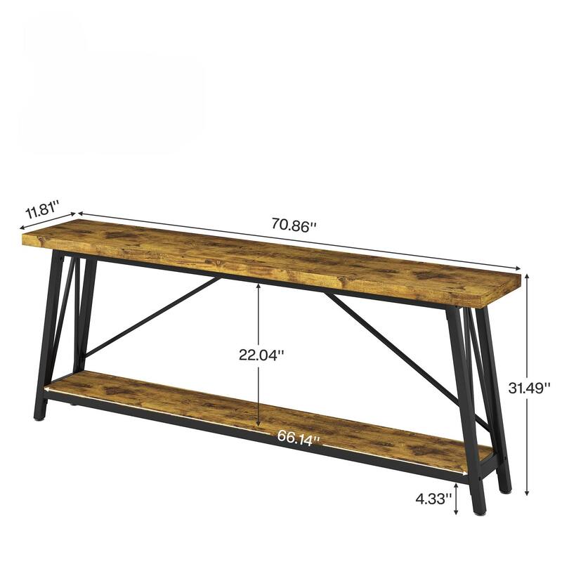 70.9" Extra Long Sofa Table Behind Couch, Industrial Entry Console Table for Hallway, Entryway & Living Room, Rustic Brown