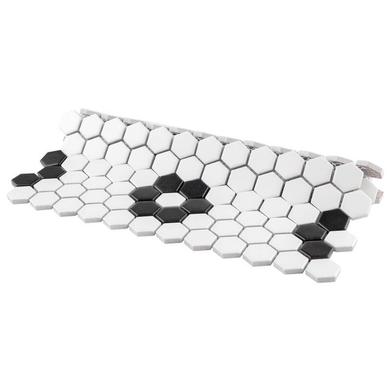 Merola Tile Metro 1" Hex Matte White w/Flower 10-1/4" x 11-7/8" Porcelain Floor and Wall Tile