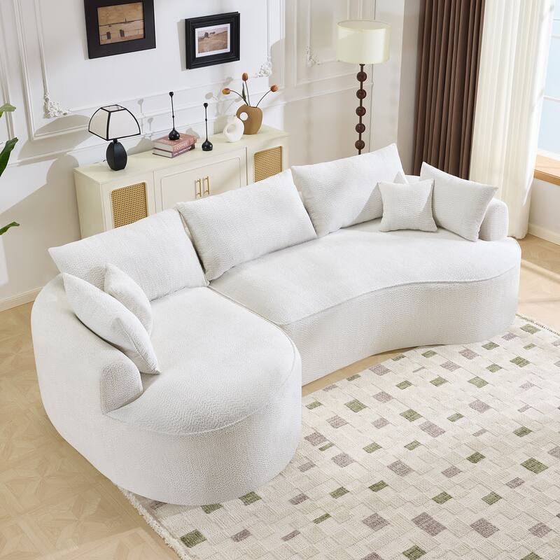 124.5-Inch Modern Compressed Boneless Sofa,Comes with 3 Back Pillows and 4 Throw Pillows - White
