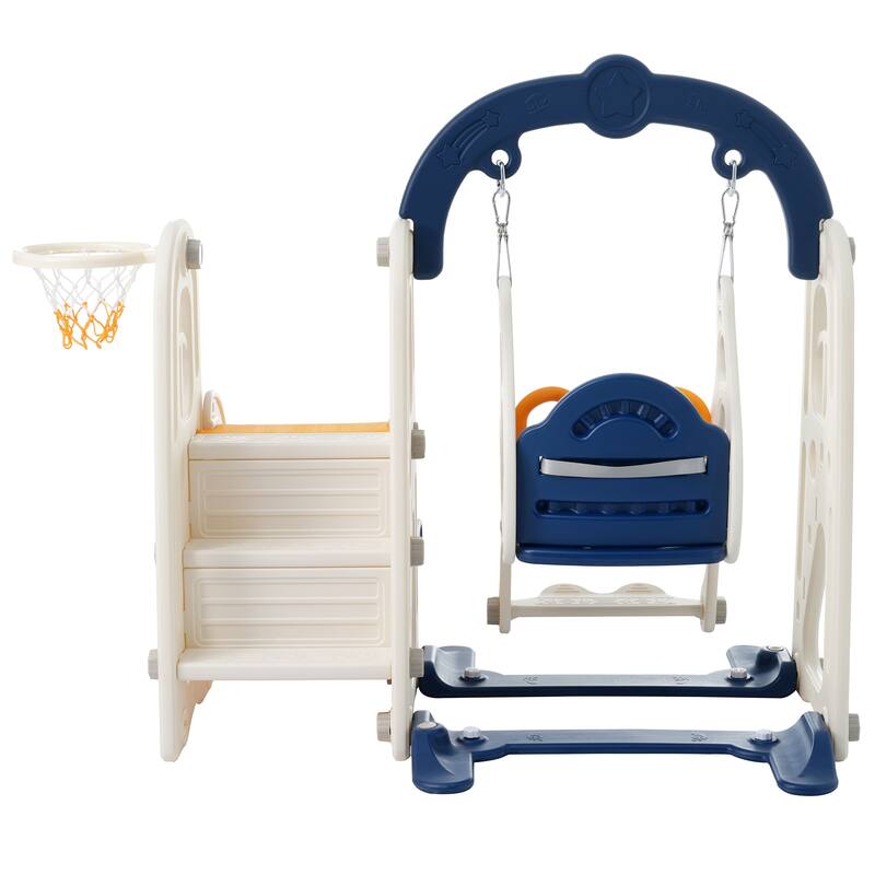 3 In 1 Toddler Slide And Swing Set Climber Slide Playset With Basketball Hoop Freestanding Indoor Outdoor