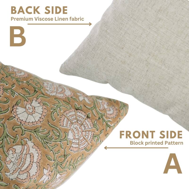 Fabdivine Hand Block Print 14x20 Inch Floral Cushion Case for Farmhouse Soft Linen Boho Home Throw Décor Pillow Cover, Sonakshi