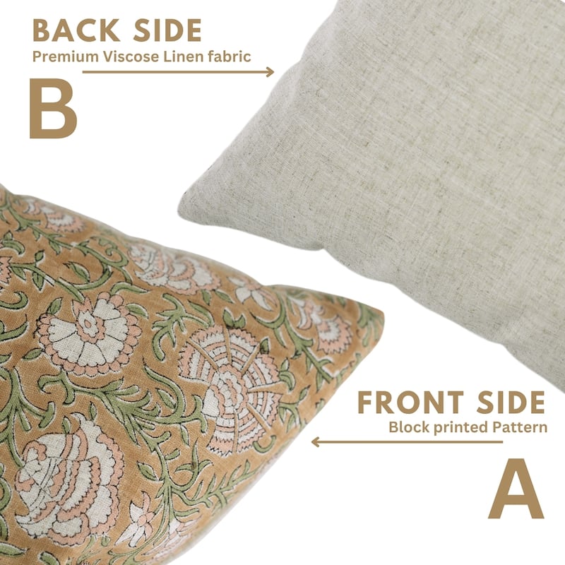 Fabdivine Hand Block Print 20x20 Inch Floral Cushion Case for Farmhouse Soft Linen Boho Home Throw Décor Pillow Cover, Sonakshi